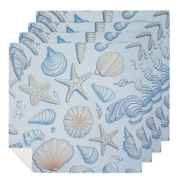 Qinduosi Nautical Seaside Cocktail Beverage Cloth Napkins Seashell Sea Shore Ocean Beach Dessert Napkin for Summer Tropical Wedding Party Supplies