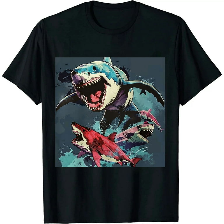 Qinduosi New Graphic Shirt Street Shark Novelty Tee Men's T-Shirt