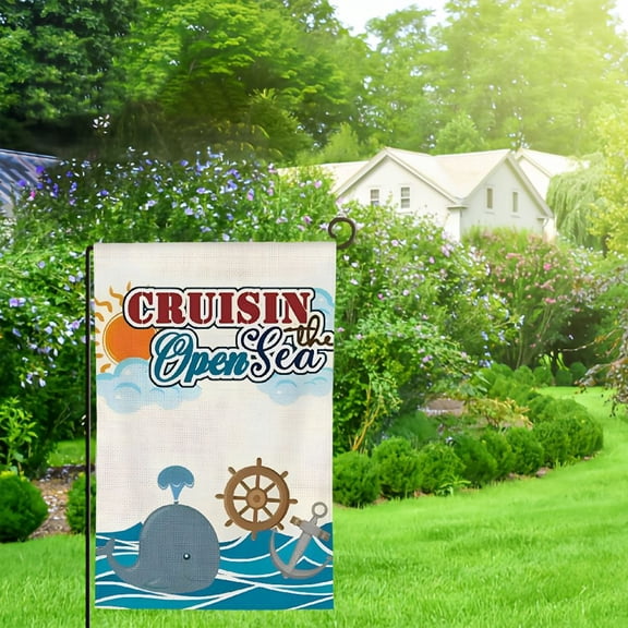 Qinduosi Ocean Sea Outdoor House Flag Vertical Double Sided Decorative Nautical Sea Rudder Anchor with Cruising the Open Sea Saying House Banner for Holiday Yard Lawn Outside Seasonal Decorations