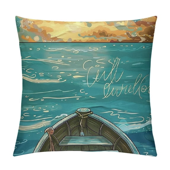 Qinduosi Ocean Throw Pillow Cushion Cover, with Trave Print Image Art, Decorative Square Accent Pillow Case, ", Turquoise Blue White
