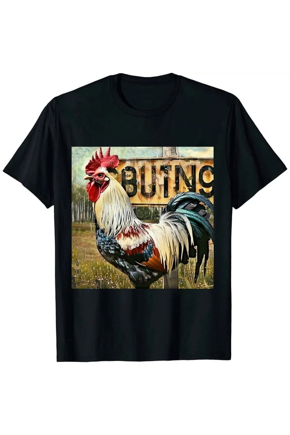 Over Print T-Shirt, Rooster Fighting Short Sleeve Tees , Birthday, Men and Women Full Size S-5XL Black