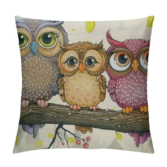Qinduosi Owl Whole Family Pillow Cover Throw Pillow Covers Pillowcovers Soft Double Side Print Sofa Linen Square Throw Pillowcover " inch for Living Room Bedroom Car Decor