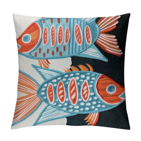 Qinduosi PCS Embroidered Throw Pillow Cover Decorative Square Cushion Cases for Home Sofa Bed and Chair Inch (Red Fish) White