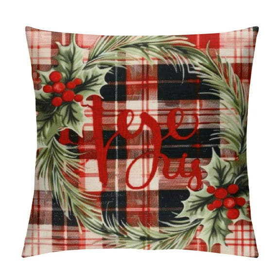 Qinduosi Piece Christmas Pillow Cover Buffalo Plaid Check Pillow Covers Farmhouse Pillowcase for Sofa Xmas Winter Home Decor (Red and Black) White
