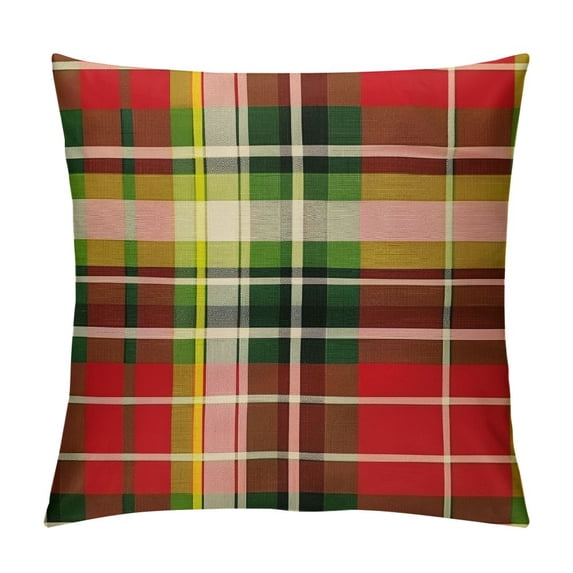 Qinduosi Pillow Cover Christmas Green Red Checkered Throw Pillow Case Inch Linen Square Cushion Decorative Cover for Sofa Bed