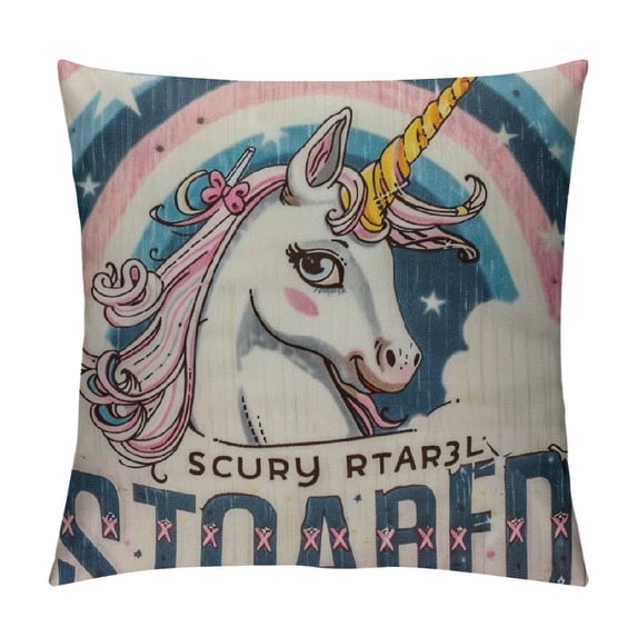 Qinduosi Pillow Cover Unicorn Throw Pillow Covers White/Pink Pillowcovers Soft Double Side Print Sofa Linen Square Throw Pillowcover " for Living Room Bedroom Car Decor