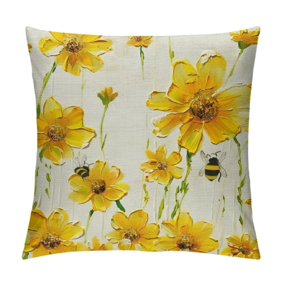 Qinduosi Pillow Covers Bee Farmhouse Decor Throw Pillows Case for Couch Floral Seasonal Pillowcase Cushion Case for Sofa Bed Decorations Set of