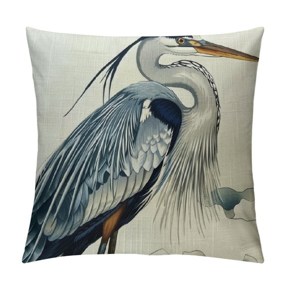 Qinduosi Pillow Covers Double Sided Decorative Couch Cushion Cover for Throw Pillows Linen Square Watercolor Heron Pillowcase White