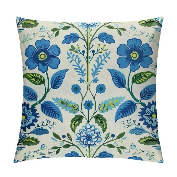 Qinduosi Pillow Covers Inch Set of Watercolor Green Blue Floral Leaves Decorative Outdoor Throw Pillows Summer Pillow Case Linen Square Cushion Cover Decor for Sofa Couch Bed