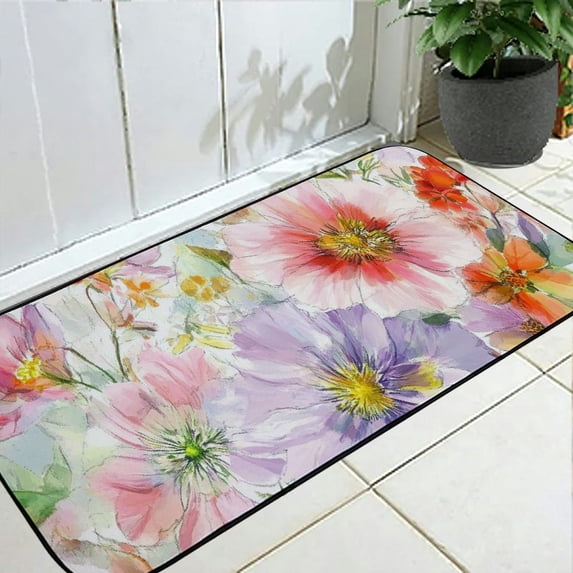 Qinduosi Pink Floral Kitchen and Door Rug Boho Flower Anti Fatigue Kitchen Mat for Floor Non Slip Cushioned Kitchen Floor Mat Comfort Standing Mat 19.68*47.24 in