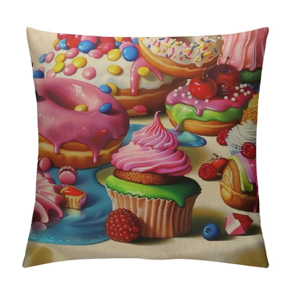 Qinduosi Pink Throw Pillow Cushion Cover, Food Theme Landscape of and Print, Decorative Square Pillow Case, , Green Yellow White