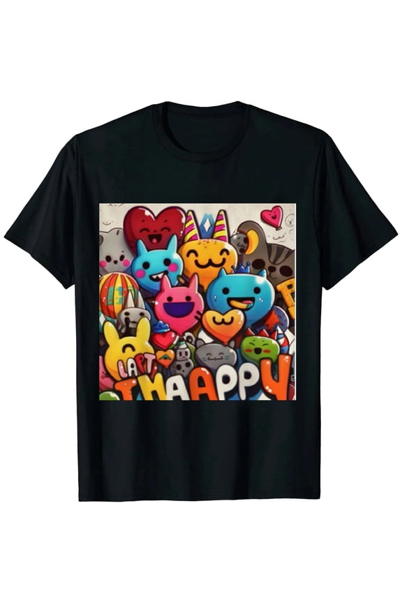 Print Short Sleeve T-Shirt Unisex Painting Graffiti Tees for Men Women Black
