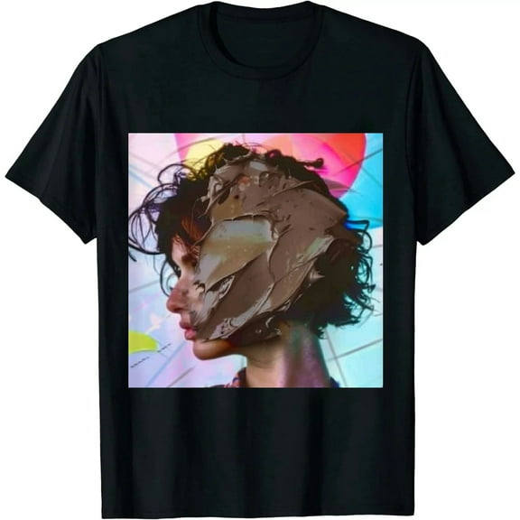 Qinduosi Print T-Shirt Summer Street Fashion Casual Short Sleeve Top Size Black