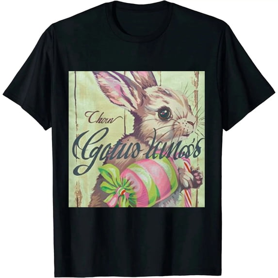 Qinduosi Print T Shirt for Women Cute Grapic Shirts Family Blouse Gifts Easter Tops Tee Black