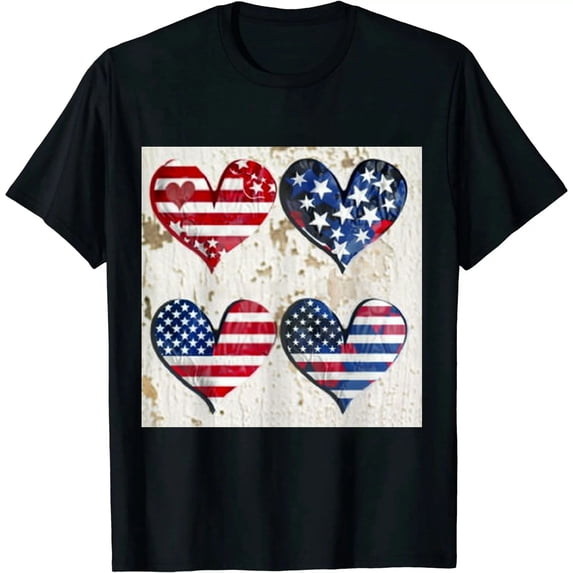 Qinduosi Printed Round Neck Short Sleeved Black Adult T-shirt