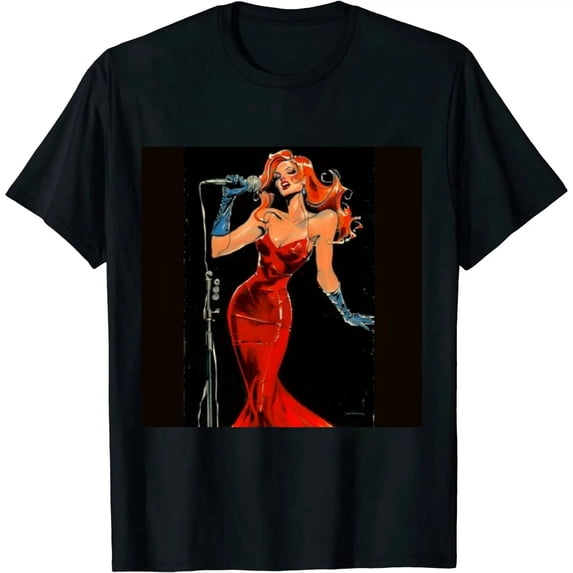 Qinduosi Printed Round Neck Short Sleeved Black Adult T-shirt