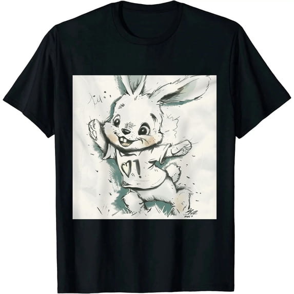 Qinduosi Ps Men's Rabbit Poster T-Shirt Black