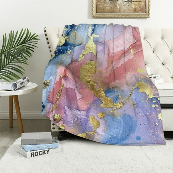 Qinduosi Purple Blue Marble Texture Throw Blanket Soft Bed Bedding Warm Flannel Blankets Gifts for Kids Boys Teens Men, Sofa Living Room Bedroom Home Decor