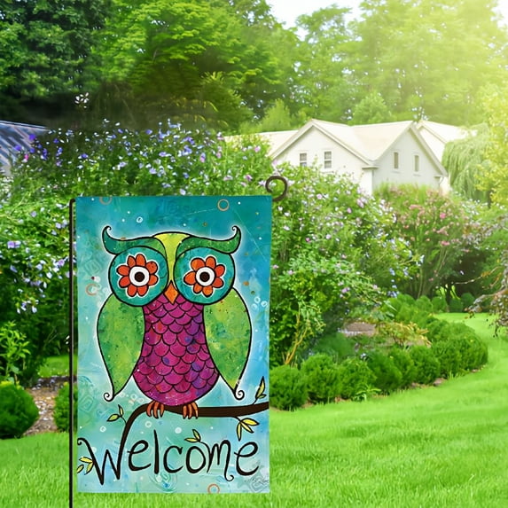 Qinduosi Rainbow Owl Welcome Flag Double Sided Welcome Garden Flag for Outdoor House Bird Flag Yard Decoration 12x18in