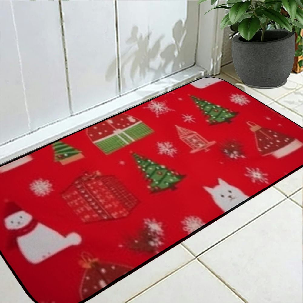 Qinduosi Red Christmas Door Mat Xmas Hello Winter Welcome Mat Non-Slip and Washable Winter Doormat Rubber Back Christmas Door Mat Rugs for Indoor Outdoor 19.68*47.24 in
