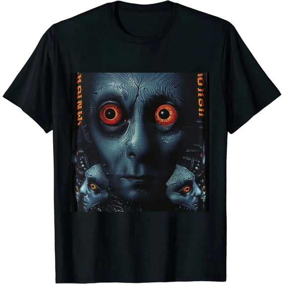 Qinduosi Retro Vintage Sci-Fi Unisex T-Shirt Black