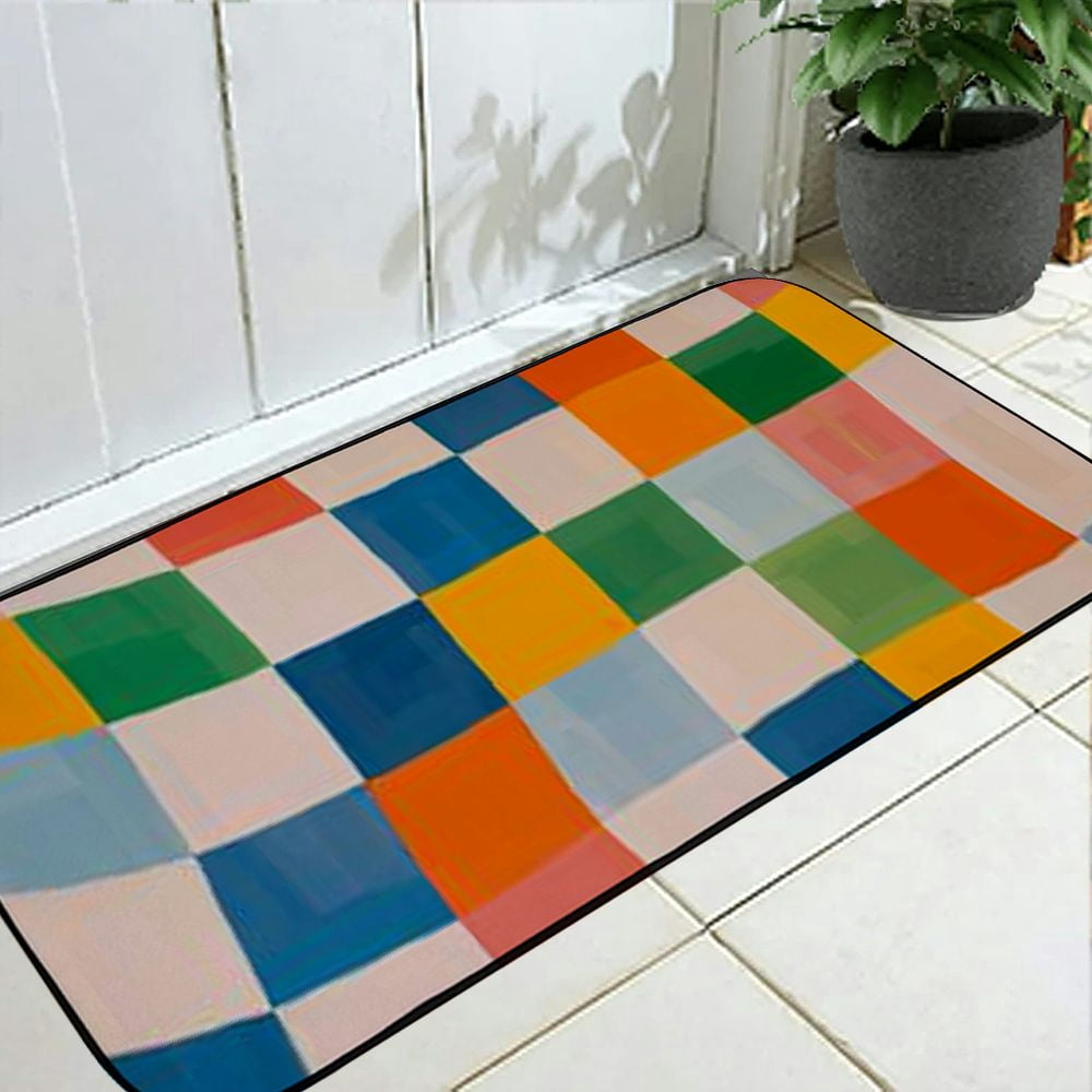 Qinduosi Retro Wavy Checkered Door Mat,Welcome Doormat Decorative Home Floor Mat, Non Slip Rubber Back and Water Absorption for Outdoor Indoor Entrance Decor 19.68*47.24 in