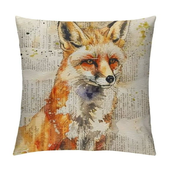 Qinduosi Retro Words with Inspirational Quote Throw Pillow Covers Art Cute Animal Series Cushion Cover Home Decor (V-Fox) White