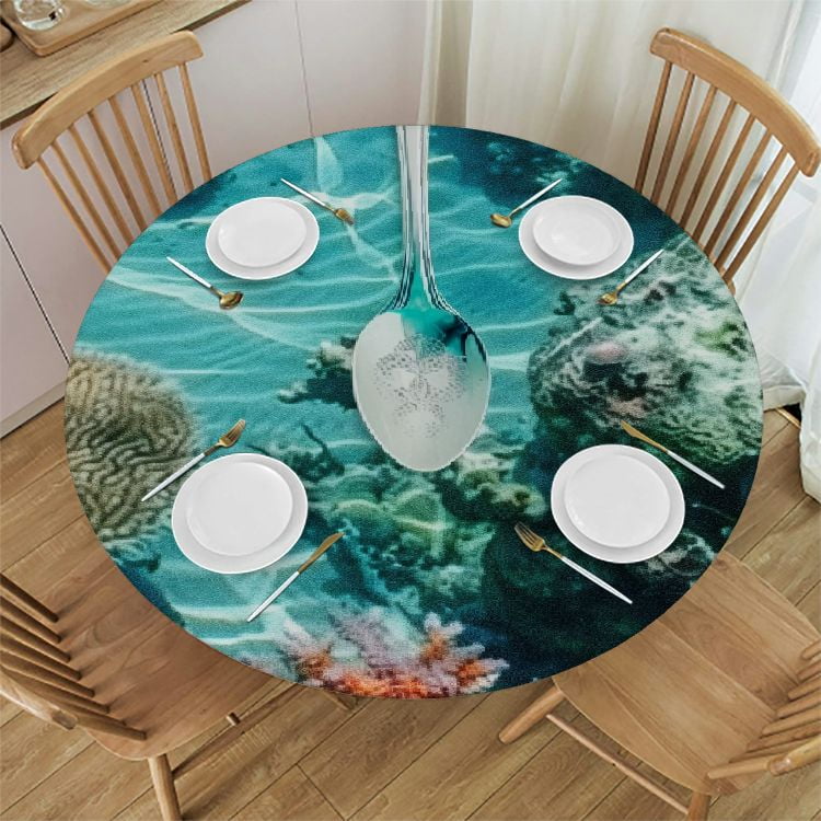 Qinduosi Round Fitted Tablecloth with Hole Starfish Outdoor Tablecloth