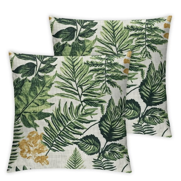 Qinduosi Sage Green Leaf Covers Set of 2 Tropical Fern Herbs Botanical Leaves Floral Decorative Pillow Cases Vintage Cushion Case Farmhouse Home Decor for Couch Sofa Porch Outdoor 12x12in