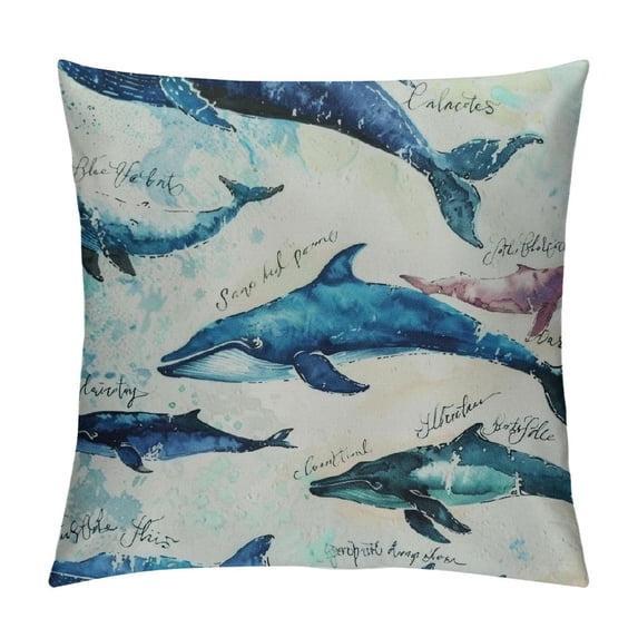 Qinduosi Sea Life Whale&Shark Educational Ocean Animal Chart Reversible Throw Pillow Cover Pillowcase Fish Theme Inch Decor for Home Room Dorm Gifts for Sea Life Lovers Students White