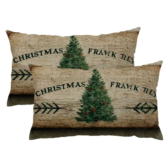 Qinduosi  Set of 2 Vintage Christmas Tree Pillow Cover 12x20, Merry Xmas Wood Background Pillowcase Holiday Retro Farmhouse Style Throw Pillow Covers Christmas Decor for Sofa Couch 12x20inch