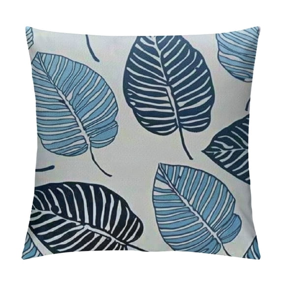Qinduosi Set of Leaf Throw Pillow Covers inches, Decorative Couch Pillow Covers with Leaf Design. Soft Breathable Pillow Cover Decor for Modern Living Room Bedroom-Blue White