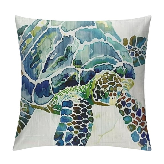 Qinduosi Set of Throw Pillow Covers Sea Turtle Watercolor Underwater Word of Swimming Green Cute Decor Linen Pillow Cases Home Decorative Square Inches Pillowcases