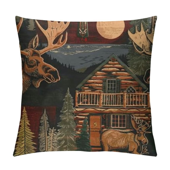 Qinduosi Square Throw Pillow Covers Rustic Moose Decorative Throw Pillowcase Thick Square Cushion Cases ( cm) Moose Lake