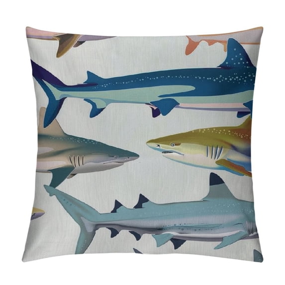 Qinduosi Shark Throw Pillow Cushion Cover, Types of Cow Mammals Species Natural Nautical Graphic, Decorative Square Accent Pillow Case White