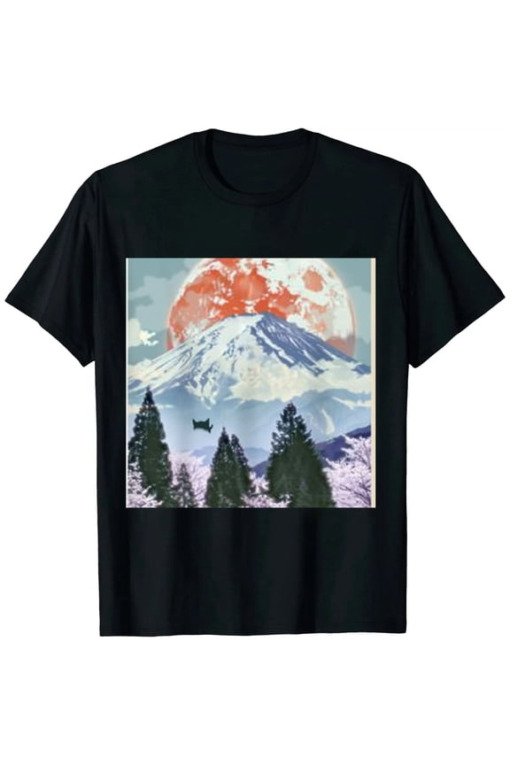 Shirt Print Short Sleeve Shark Ape T-Shirt Round Neck Cartoon Top Men's and Women's Youth Black