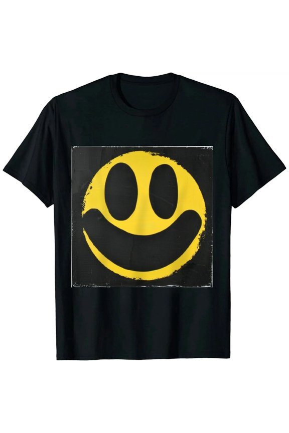 Smile Face Mens Graphic HippieFunny T Shirt Black