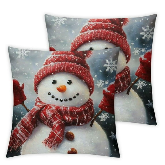Qinduosi Snowman Pillow Covers Set of 2 Christmas Winter Holiday Throw Pillow Covers Red Snowman with Snowflake Cushion Cases for Couch Living Room Bedroom Sofa 18x18in