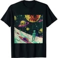 thumbnail image 1 of Qinduosi Space Print Planets Short Sleeve Pattern Graphic Fitted Crew Neck Black, 1 of 3