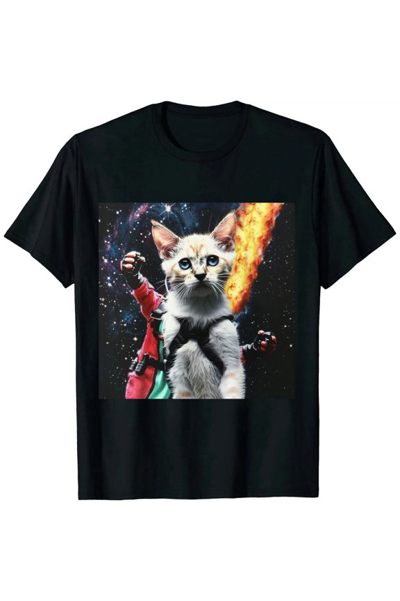 Space Trip Unicorn Kitty Adult T-Shirt Black