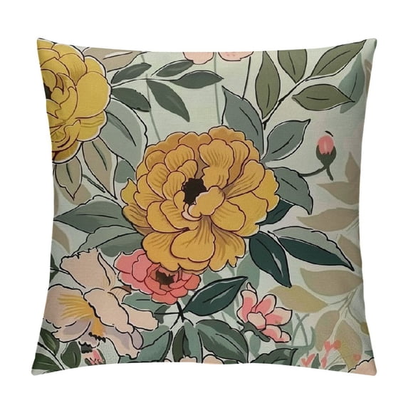 Qinduosi Spring Floral Throw Pillow Covers Set of , Floral Decorative Outdoor Pillow Covers Rustic Modern Watercolor Flower Pillow Cases Linen for Couch Sofa Home Decor
