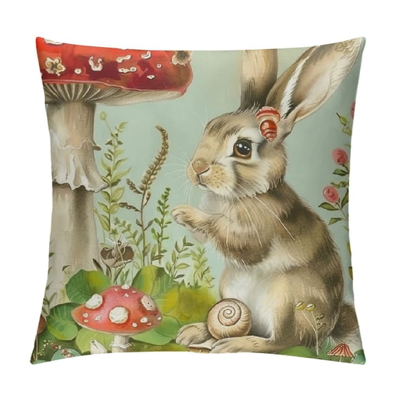 Qinduosi  Spring Forest Animals Throw Pillow Covers  Inch Rabbit Squirrel Mushroom Floral Decorative Pillows for Sofa Kids Baby Nursey Room Decor Set of