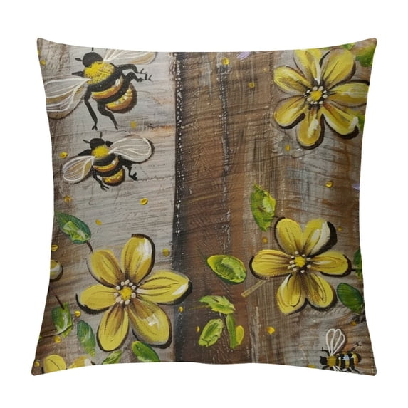 Qinduosi Spring Home Sweet Home Bee Sunflower Throw Pillow Covers, Inch Summer Stripes Polka Dots Cushion Case for Sofa Couch Set of White