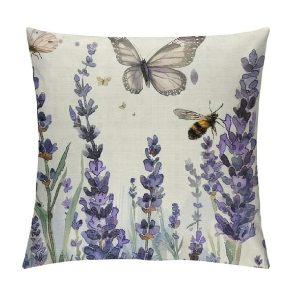 Qinduosi Spring Pillow Cover Inch Floral Butterfly Decorations Farmhouse Pillow Case Decor for Sofa Couch（Purple AA White