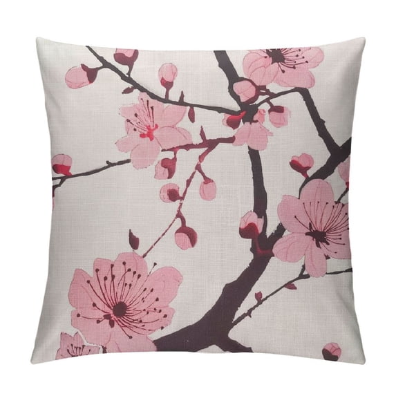 Qinduosi Spring Pillow Decorative Throw Pillow Cover Inch, Pink Chinese Cherry Blossom Flower Japan Plum Branch Double Sided Square Pillow Cases Pillowcase Sofa Cushion