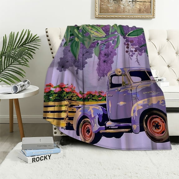Qinduosi Spring Throw Blanket Farmhouse Theme Floral Blanket Throw Blanket for Sofa Bed Soft Plush Blankets Purple Lavender Flower Decorative Blanket