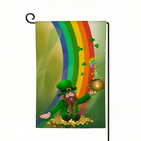 Qinduosi St. Patrick's Day Garden Flags Gold Coin Pot Garden Flag Double Sided Welcome Flag Rainbow Shamrock Clover Yard Flags for Outdoor Lawn Porch Seasonal Spring Holiday Decor White