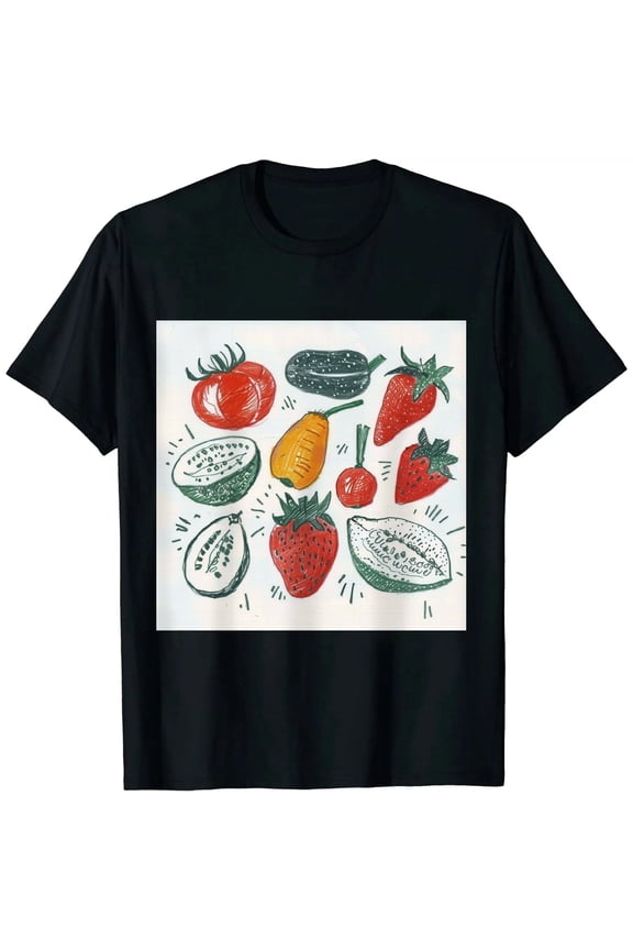 Strawberry Shirts for Women Strawberries Cute Graphic T-Shirt Casual Short Sleeves Tees Botanical Top Black