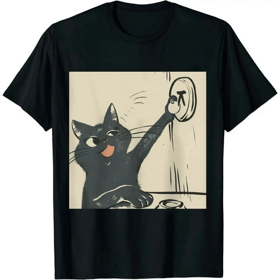 Qinduosi Streetwear Japanese Harajuku T-Shirt Funny Drunk Cats Printed Men Casual Cartoon Graphic Tee Shirt (Beige, X-Large) Black
