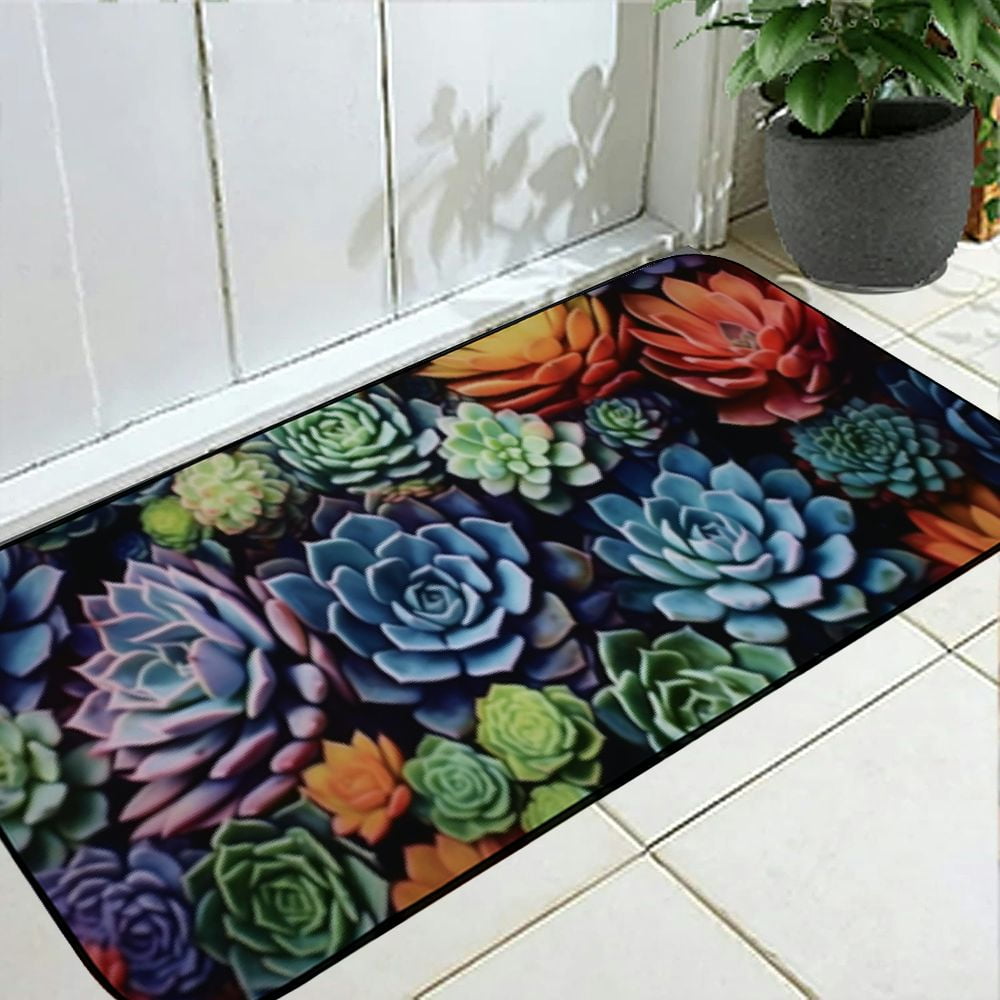 Qinduosi Succulents Door Doormat Door Rug, Non Slip Absorbent Mud Trapper, Inside Floor Mats, Soft, Washable, Carpet for Entryway  19.68*47.24 in